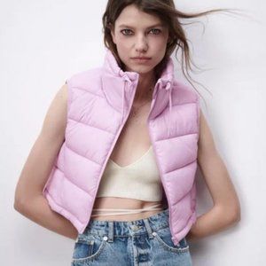 NWT Zara Lavender/Lilac/Purple Cropped Puffer Vest Size Medium